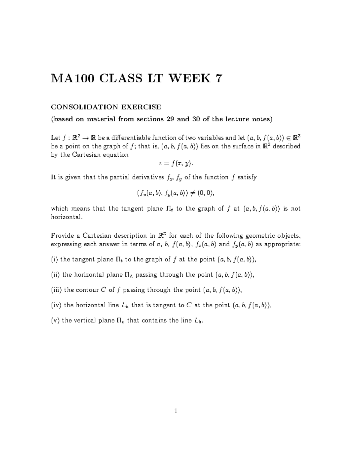 Class materials LT W7 new MA100 CLASS LT WEEK 7 CONSOLIDATION