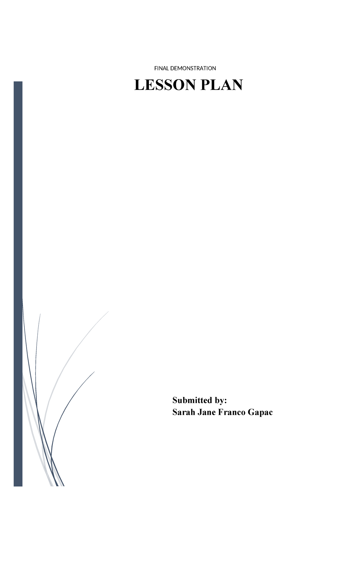 Lesson PLAN FOR Final DEMO - FINAL DEMONSTRATION LESSON PLAN Submitted ...