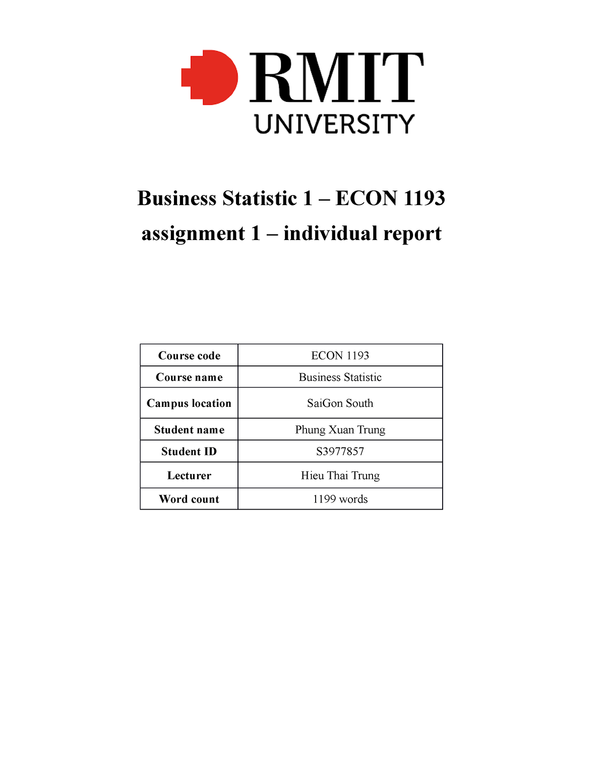 business statistics assignment 1 rmit