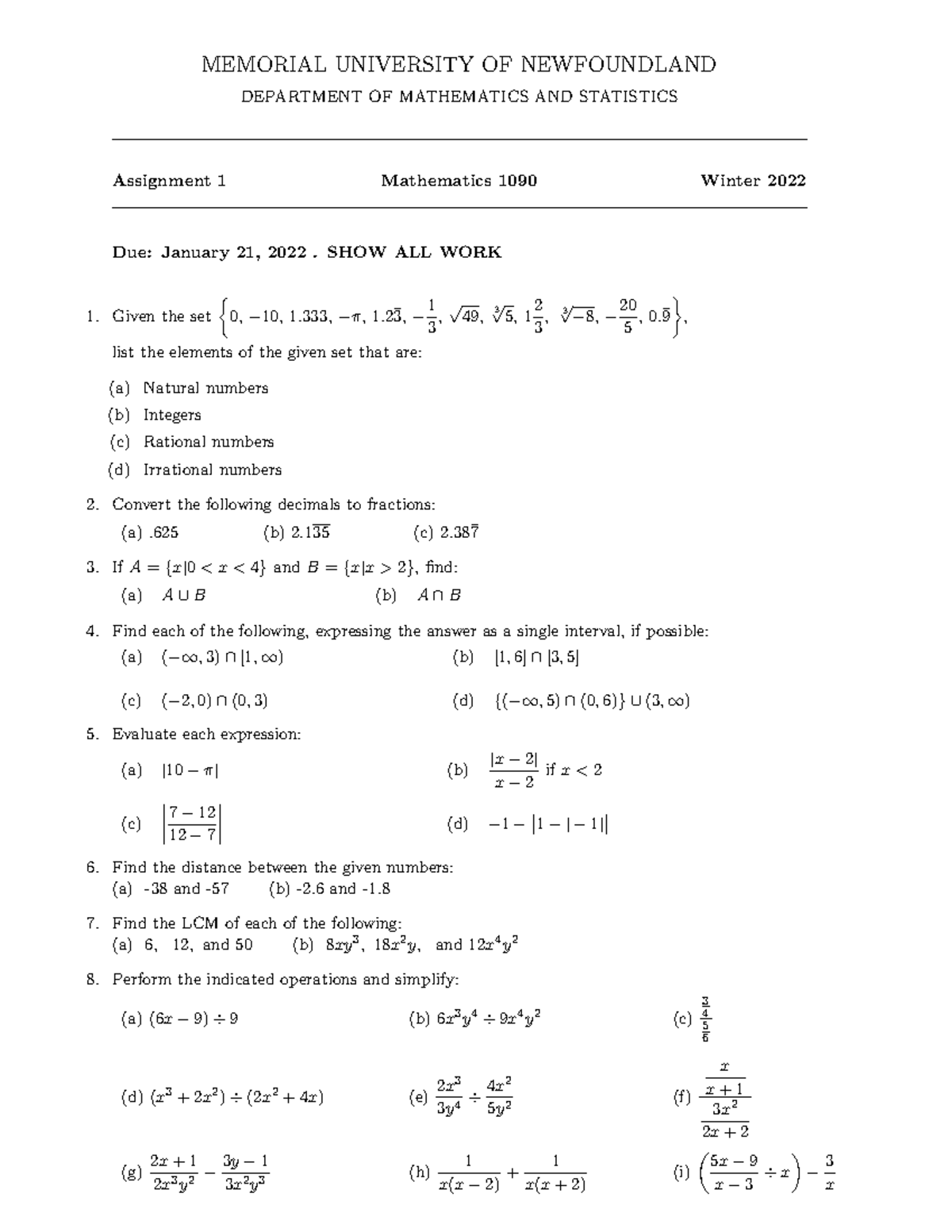 Assn1W22 - First Math Assignment For Math 1090 Course In Memorial ...