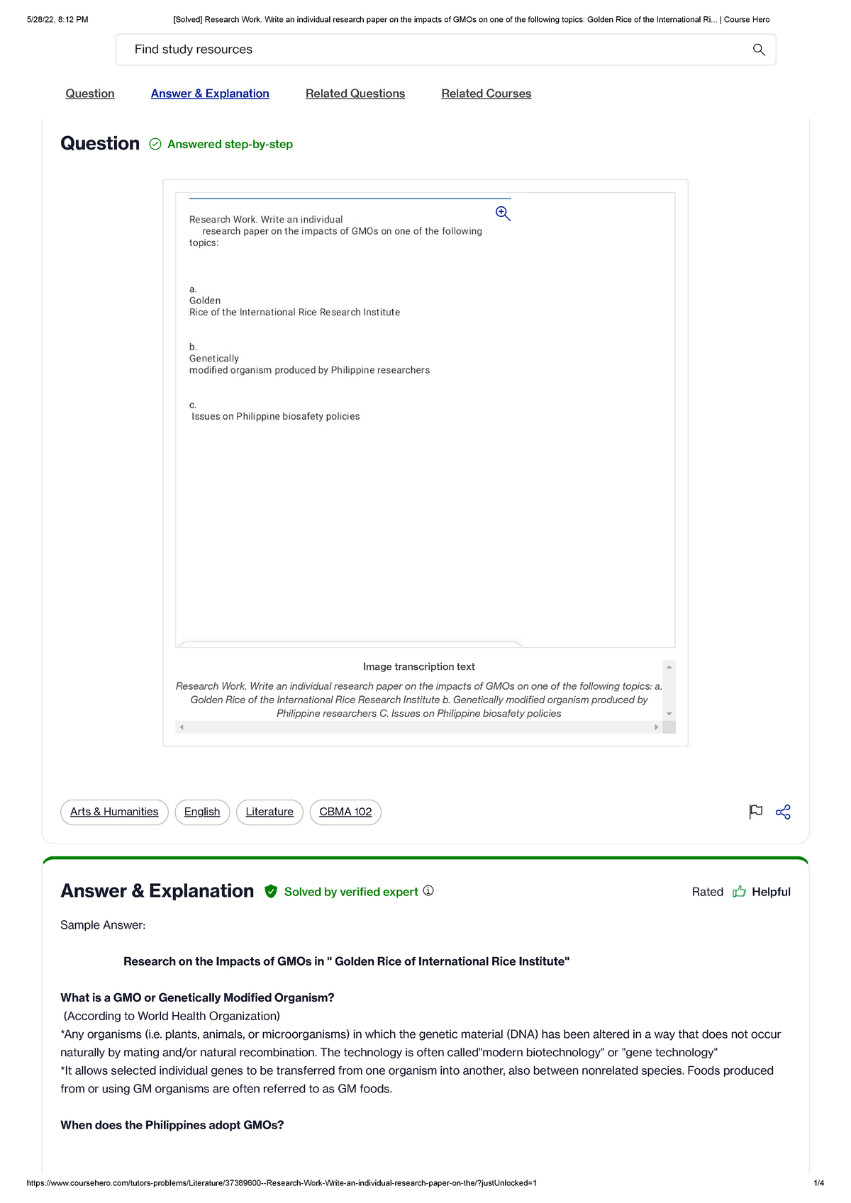 write an individual research paper on the impacts of gmos