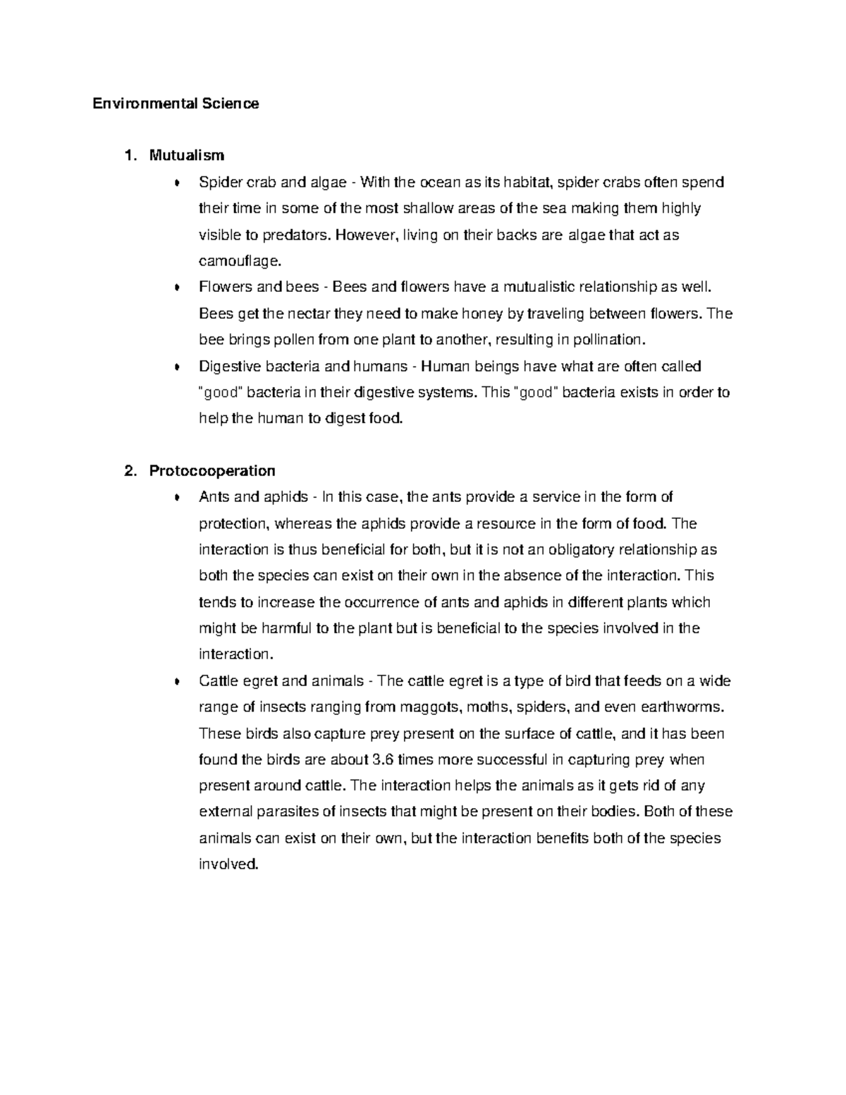 Environmental Science - Mutualism Spider crab and algae - With the ...