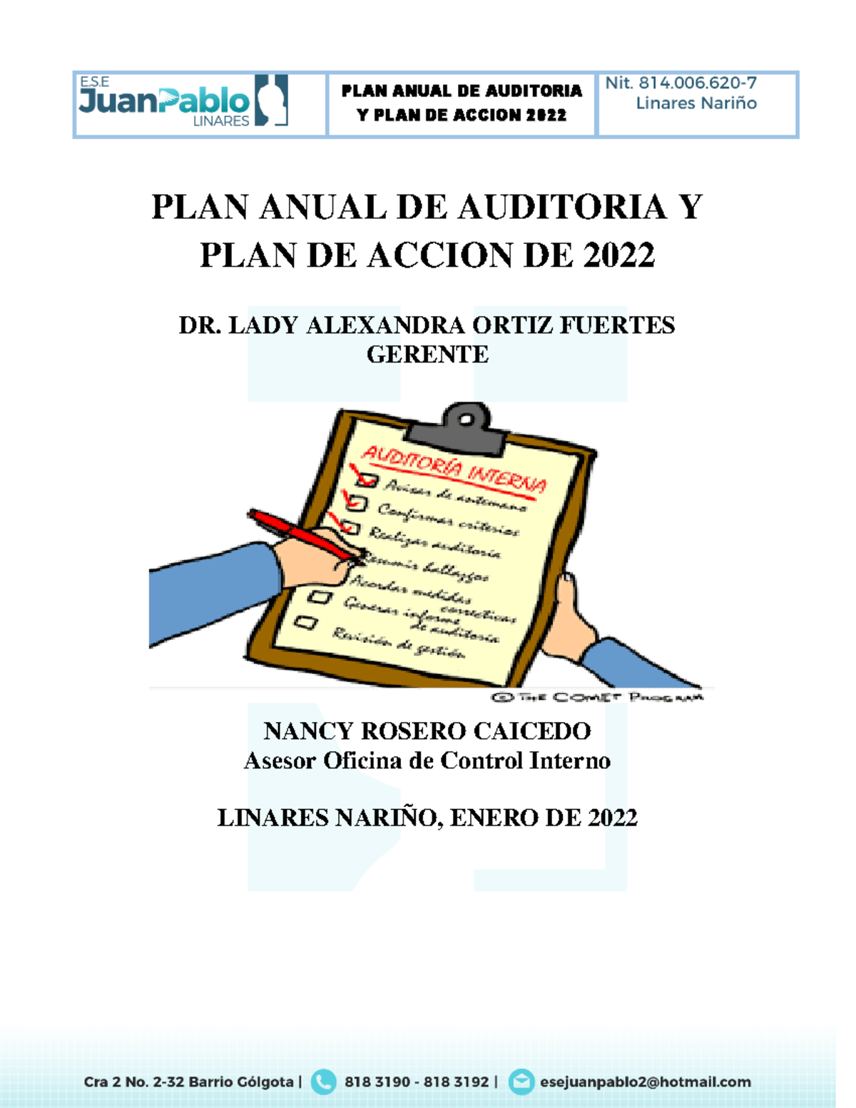 Plan Anual de Auditoria y Accion 2022 2 - Y PLAN DE ACCION 2022 PLAN ...