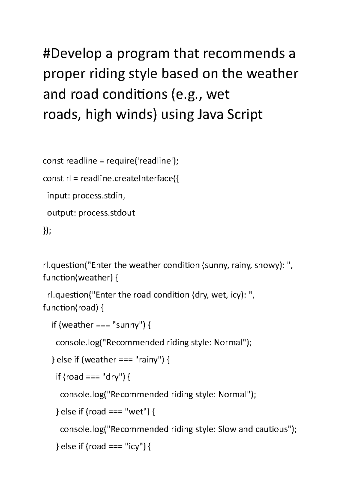 Weather and road conditions-java script - #Develop a program that ...