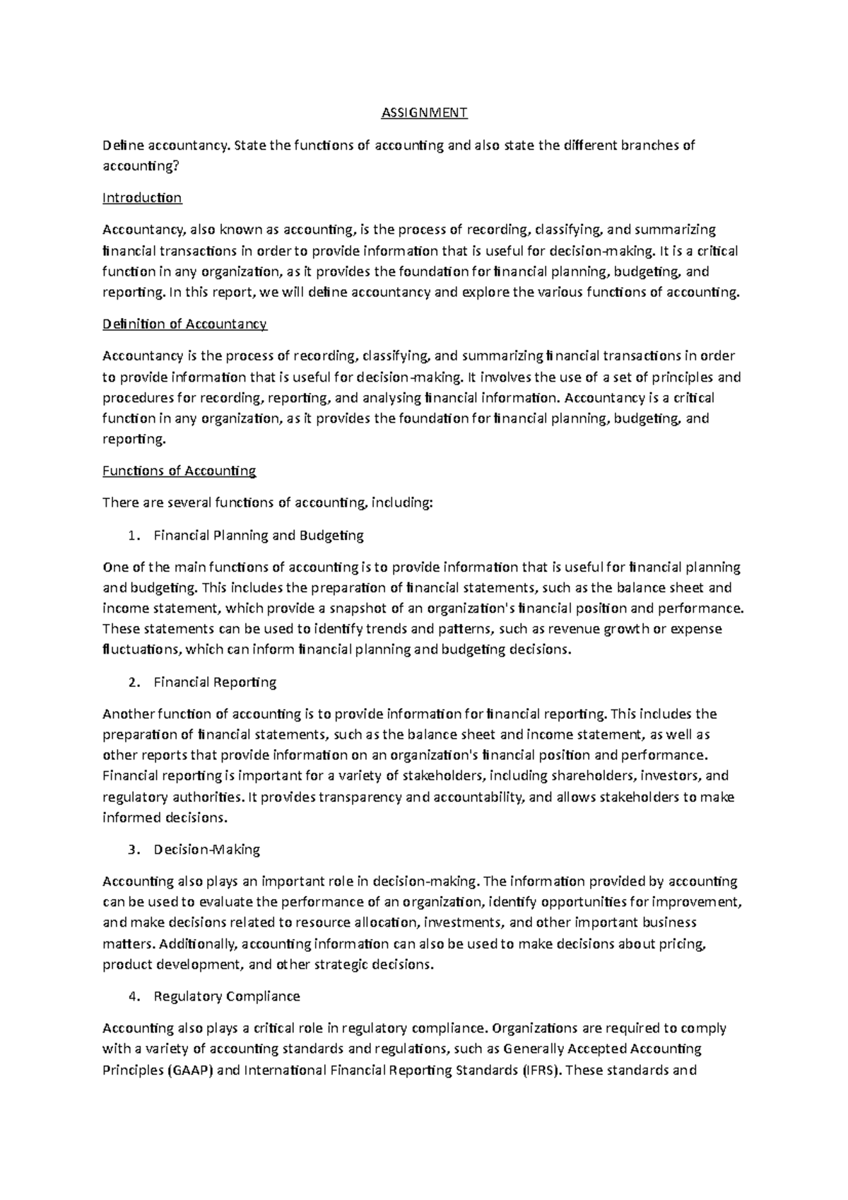 Assignment in accounting - ASSIGNMENT Define accountancy. State the ...