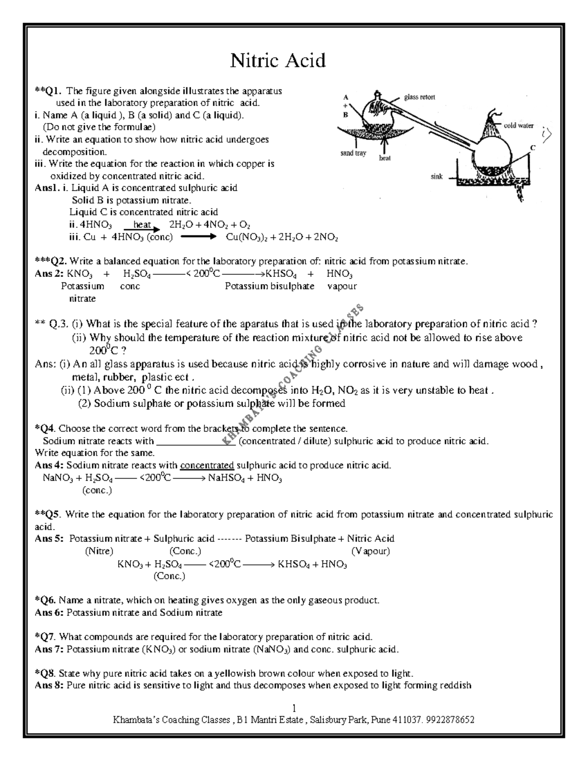 Nitric Acid pdf ICSE qs ans 1 Nitric Acid **Q1. The figure given