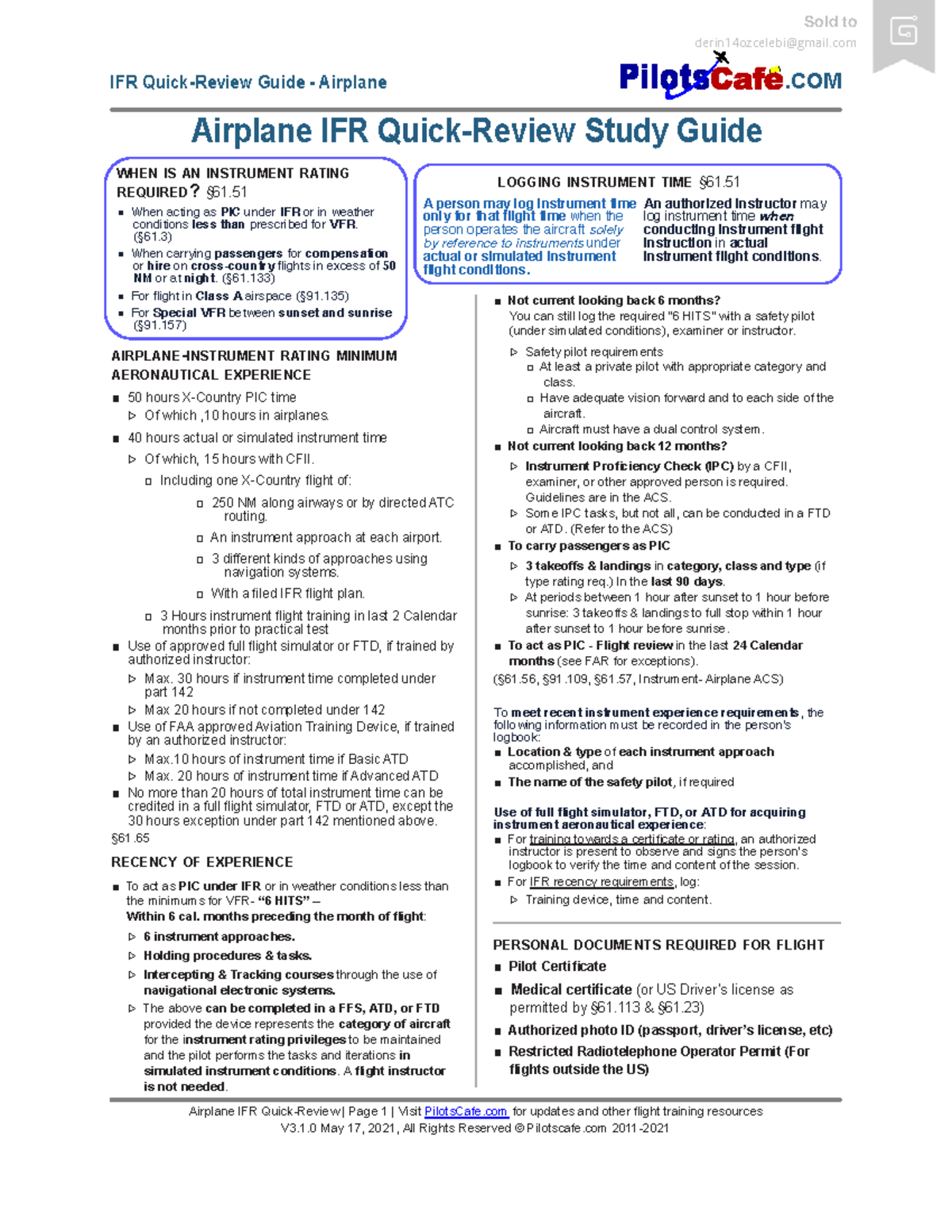 Ifr Quick Review Sheets Not Current Looking Back 6 Months You Can Still Log The Required “6 8735