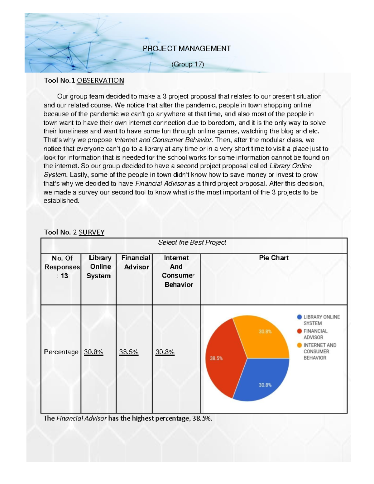 Project Management - NOTES - PROJECT MANAGEMENT (Group 17) Tool No ...