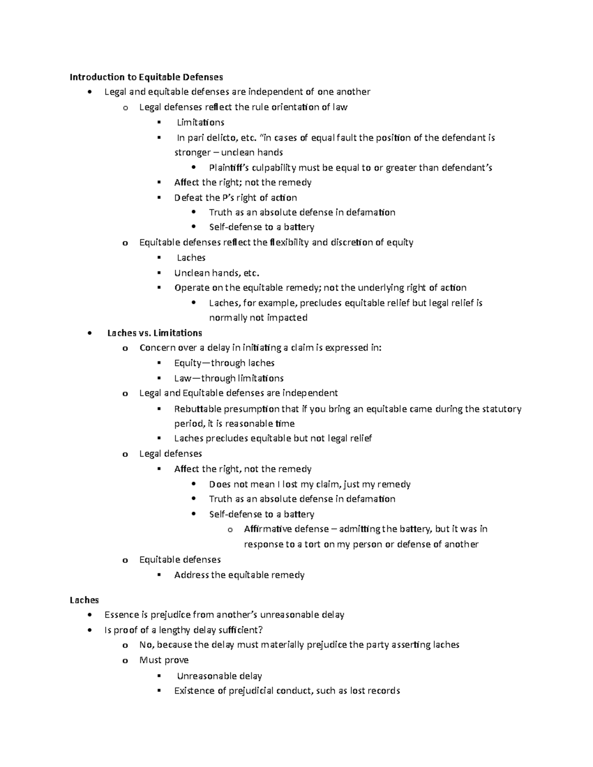 Introduction to Equitable Defenses - “in cases of equal fault the ...