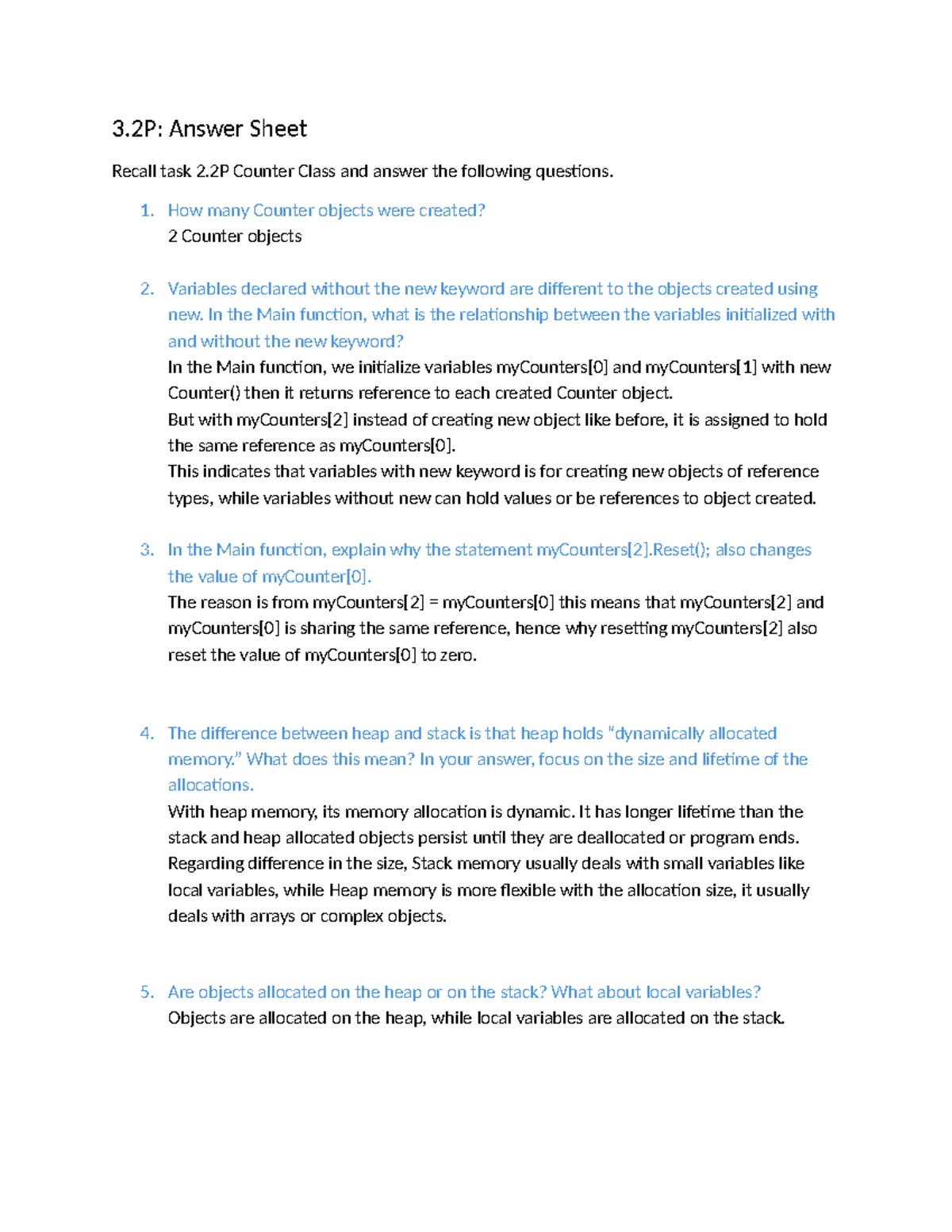 3.2 tasks for cos20007 - 3: Answer Sheet Recall task 2 Counter Class ...