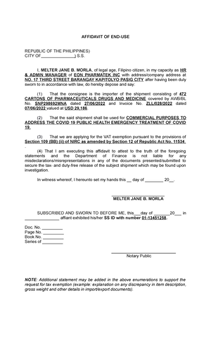 Annex B Application for Non-Regular Importer - Sole - Annex “B ...