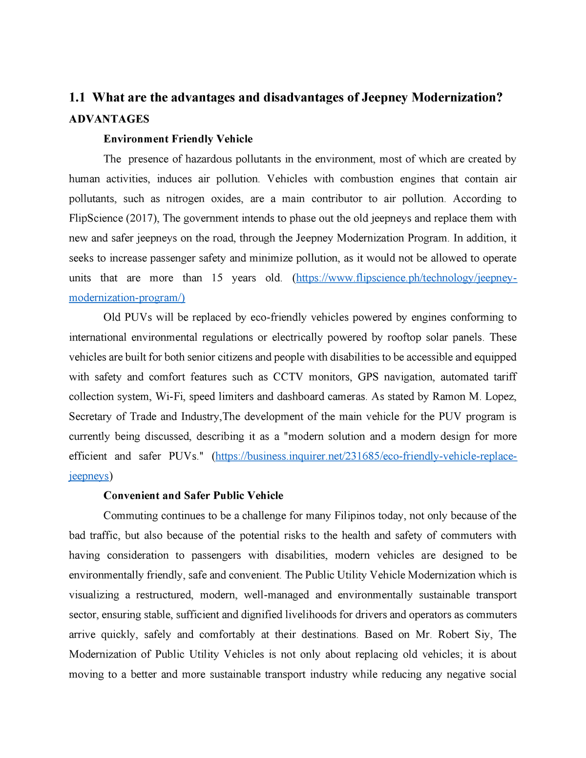 argumentative essay jeepney modernization