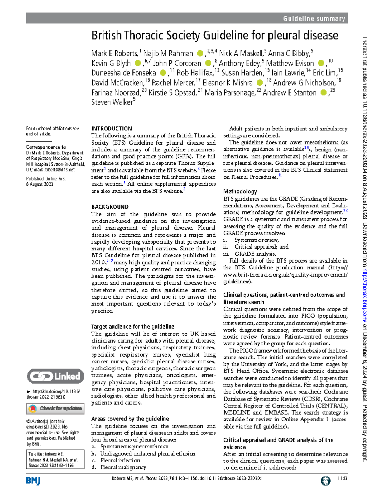 GUIA British Thoracic Society Guideline for pleural disease British