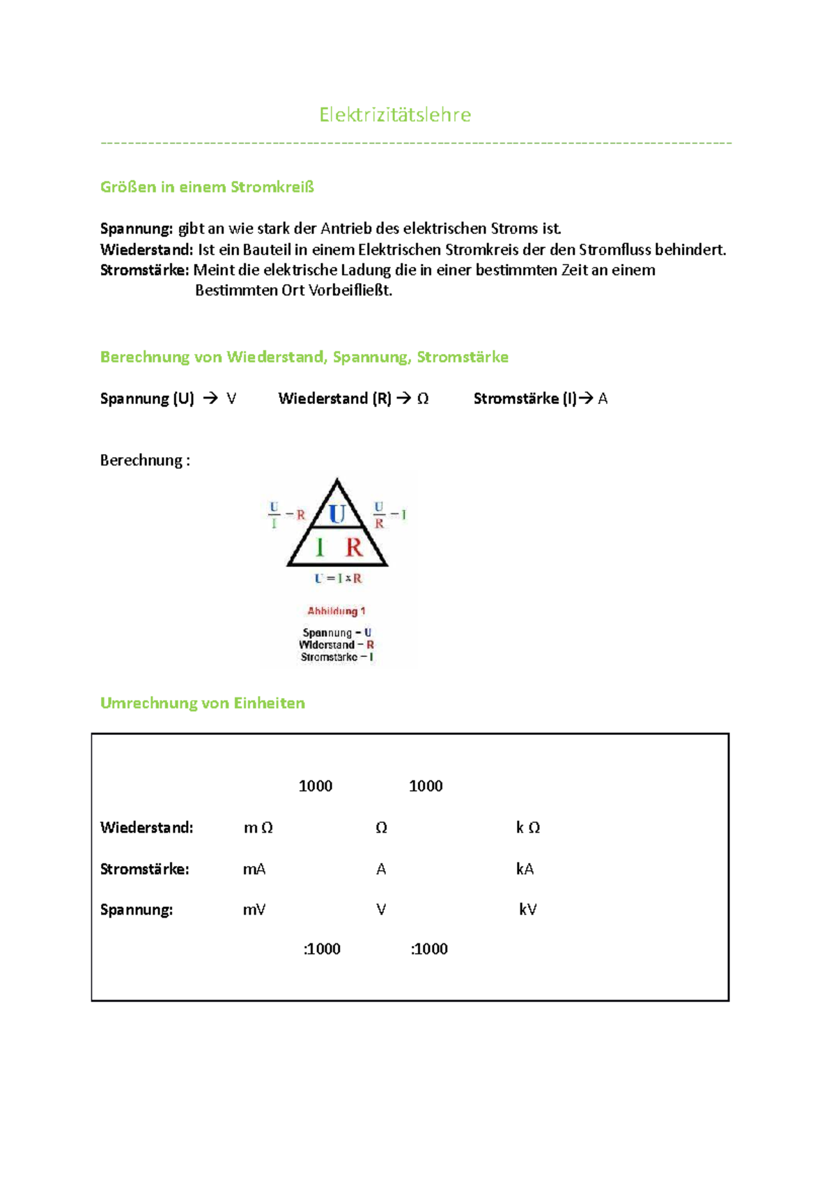 Elektrizitätslehre - Berechnung Von Größen Im ...