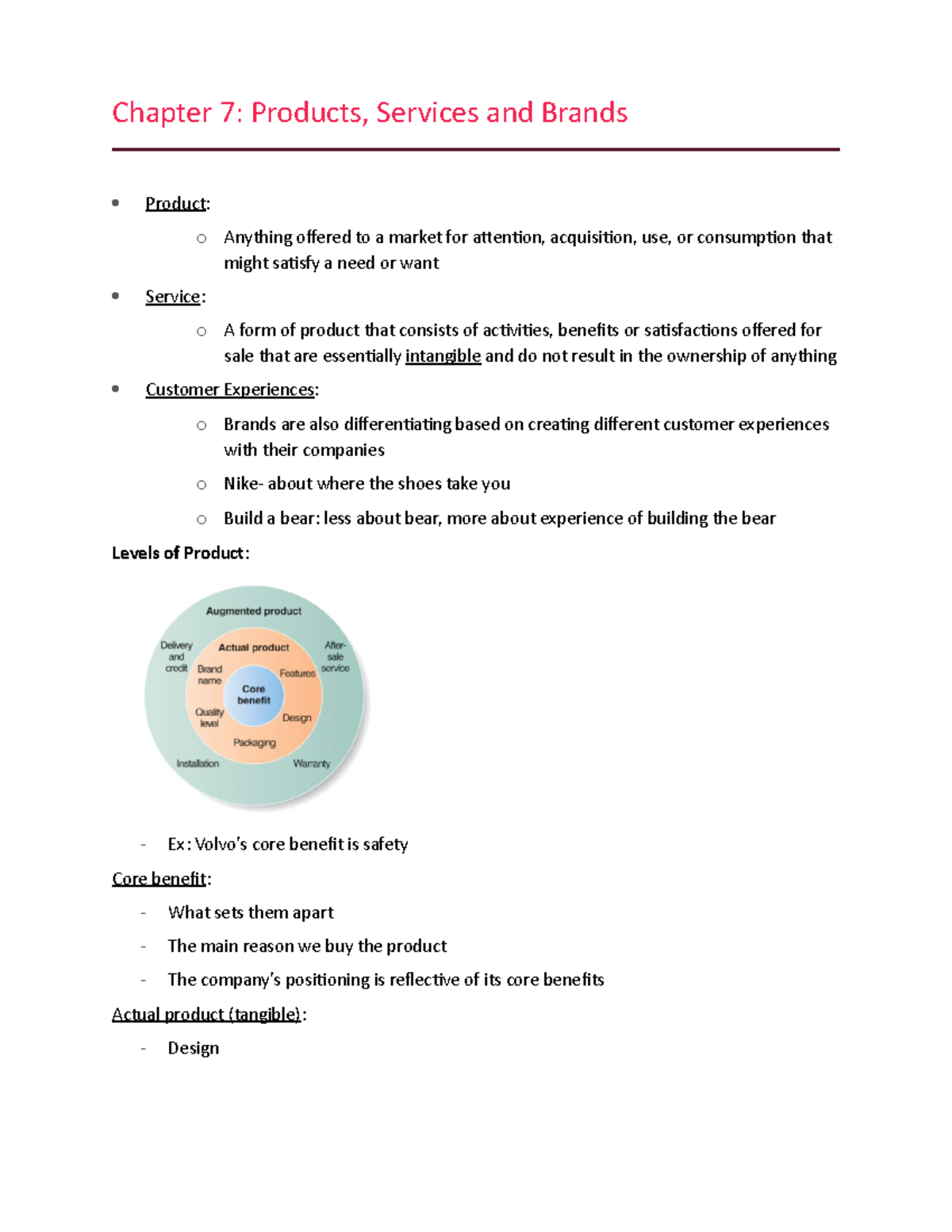 Ch7-14 Notes 350 - Chapter 7: Products, Services And Brands Product: O ...