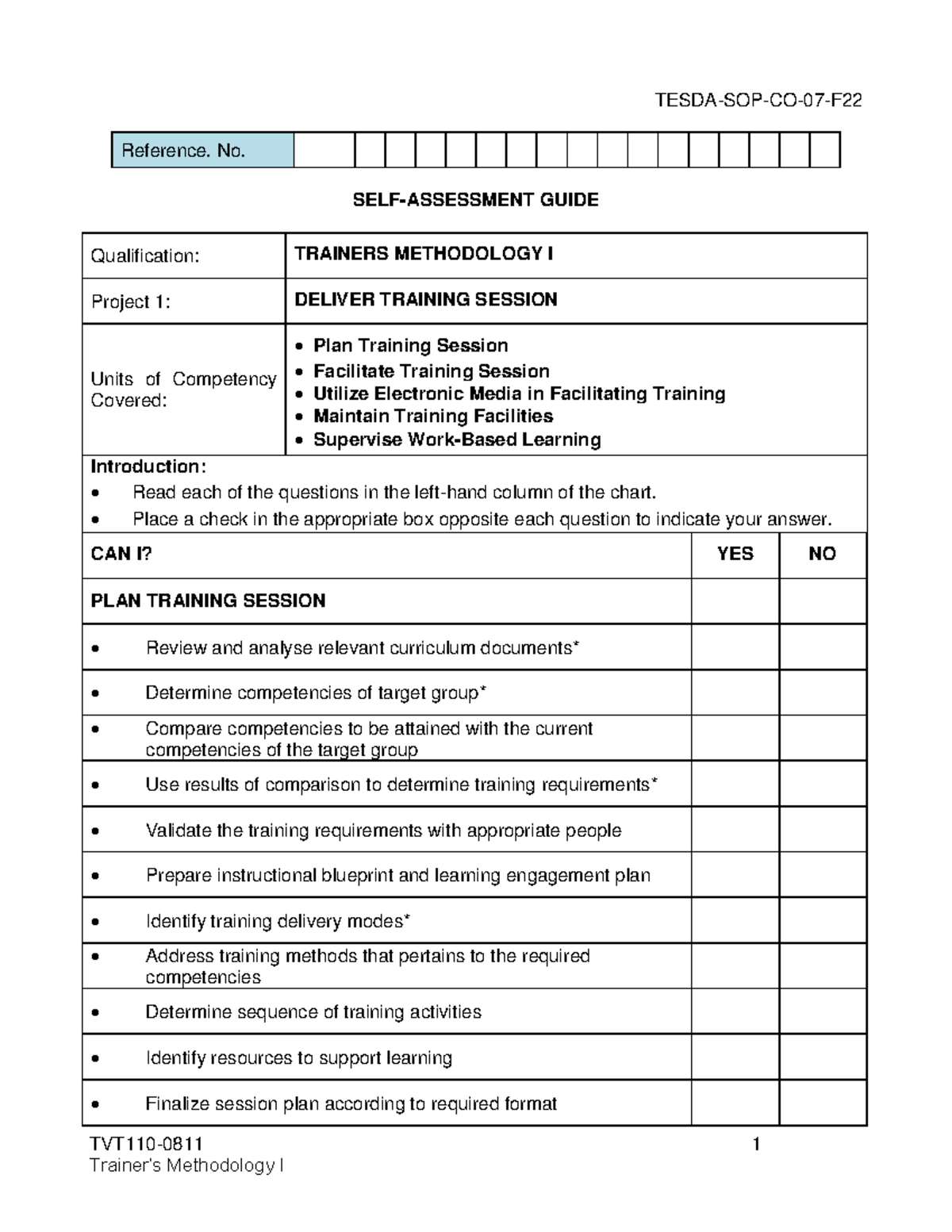 Trainers Methodology I - TVT110-0811 1 TESDA-SOP-CO-07-F SELF ...