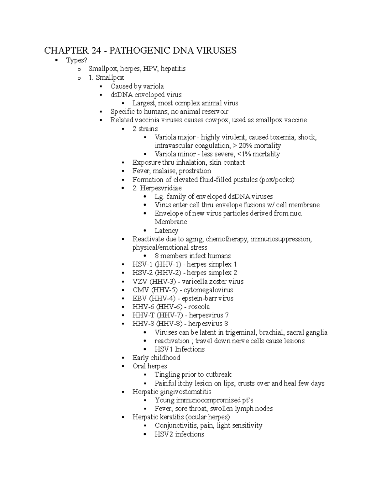 212 CH 24 - Lecture notes 24 - CHAPTER 24 - PATHOGENIC DNA VIRUSES ...