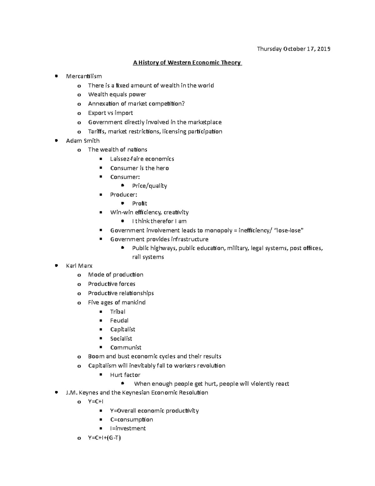 A History of Western Economic Theory - Thursday October 17, 2019 A ...