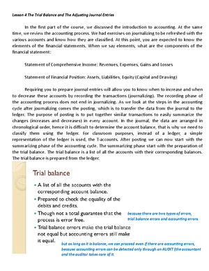 Lesson 2 Review of the Accounting Process (Accounting Cycle for a ...