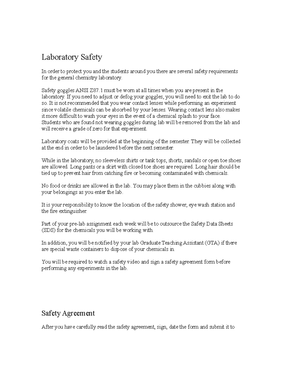 Safety Agreement Form copy - Laboratory Safety In order to protect you ...
