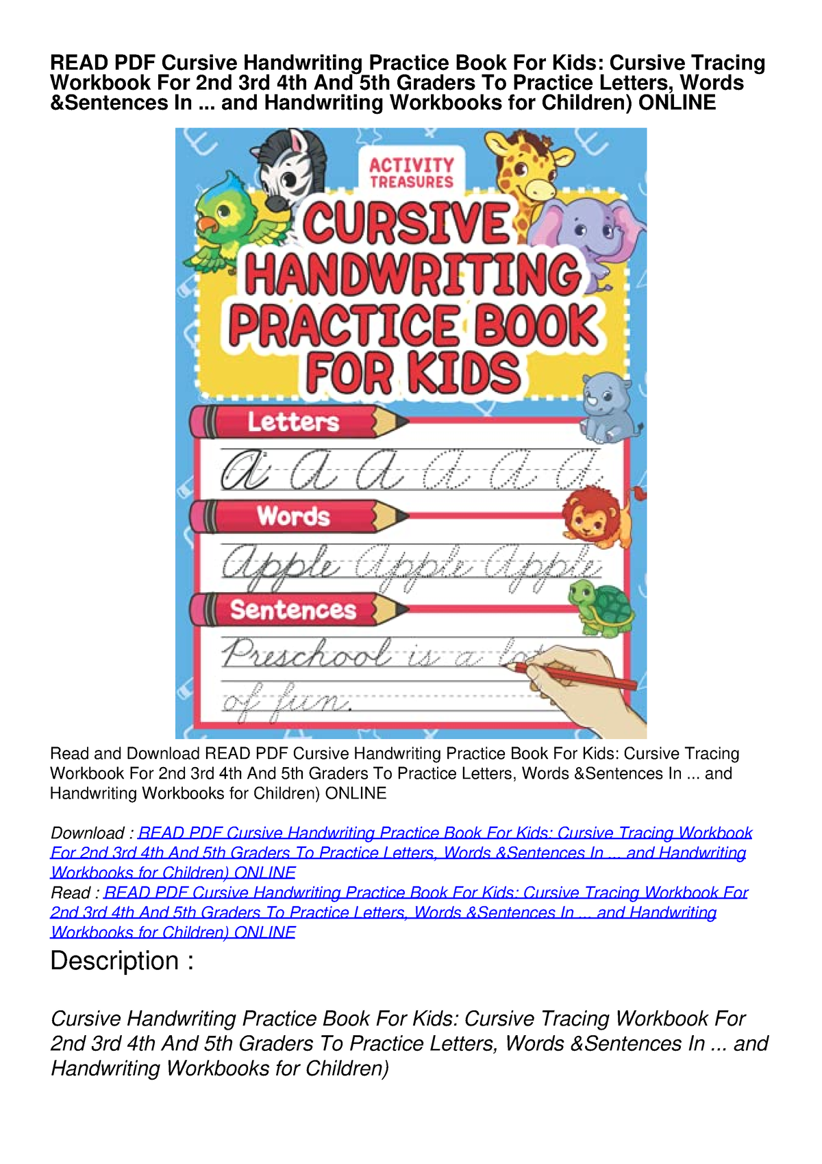Cursive Handwriting Book DIGITAL COPY 
