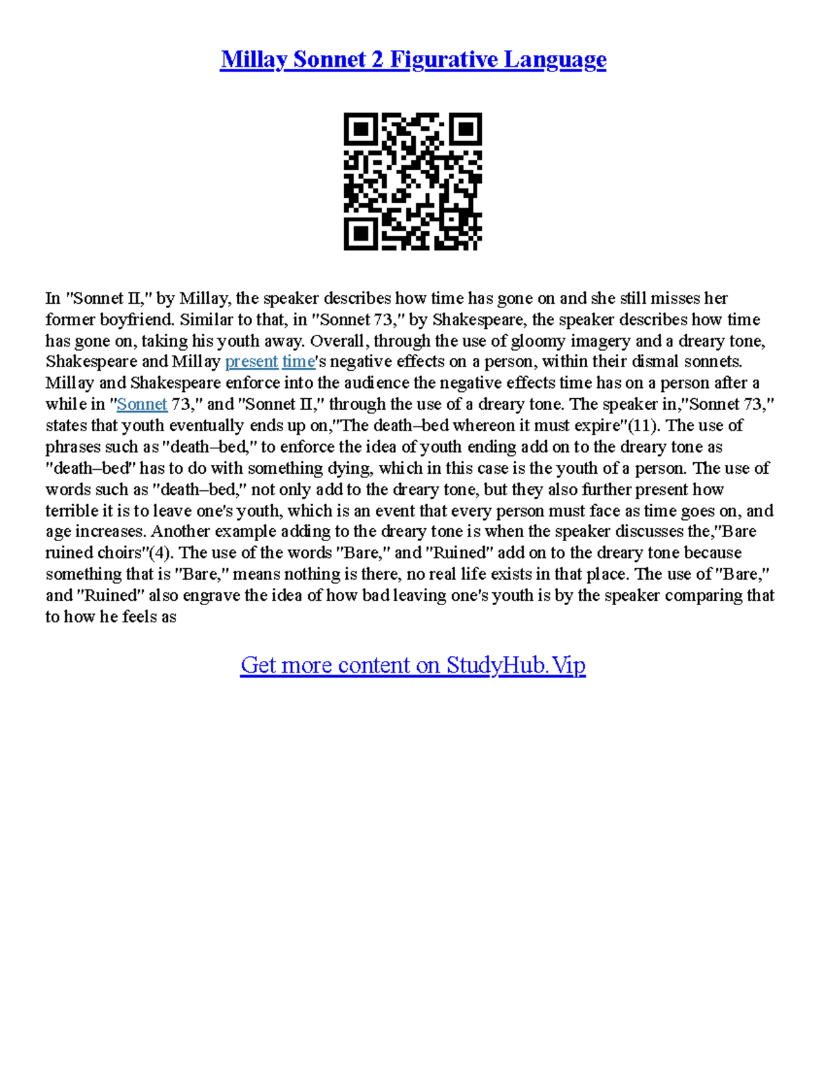 Sonnet 73 Essay - Millay Sonnet 2 Figurative Language In 