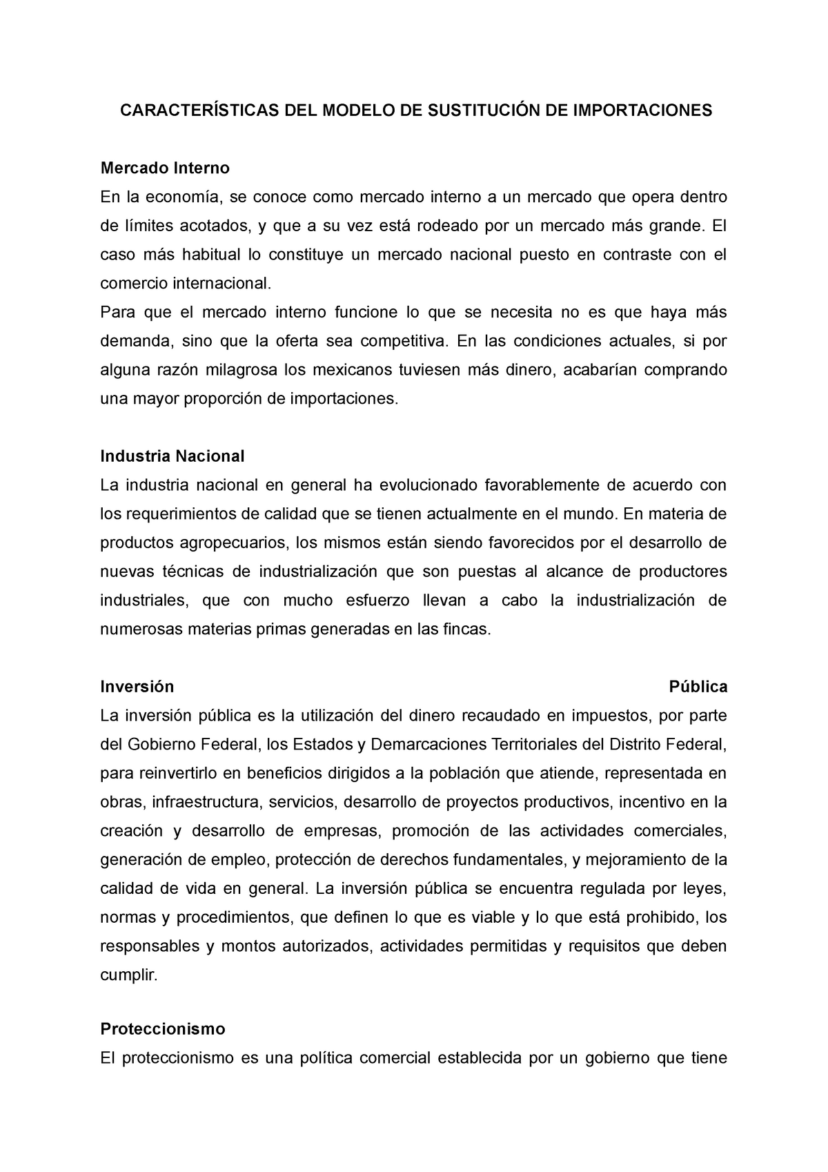 Características del Modelo de Sustitución de Importaciones - CARACTERÍSTICAS  DEL MODELO DE - Studocu