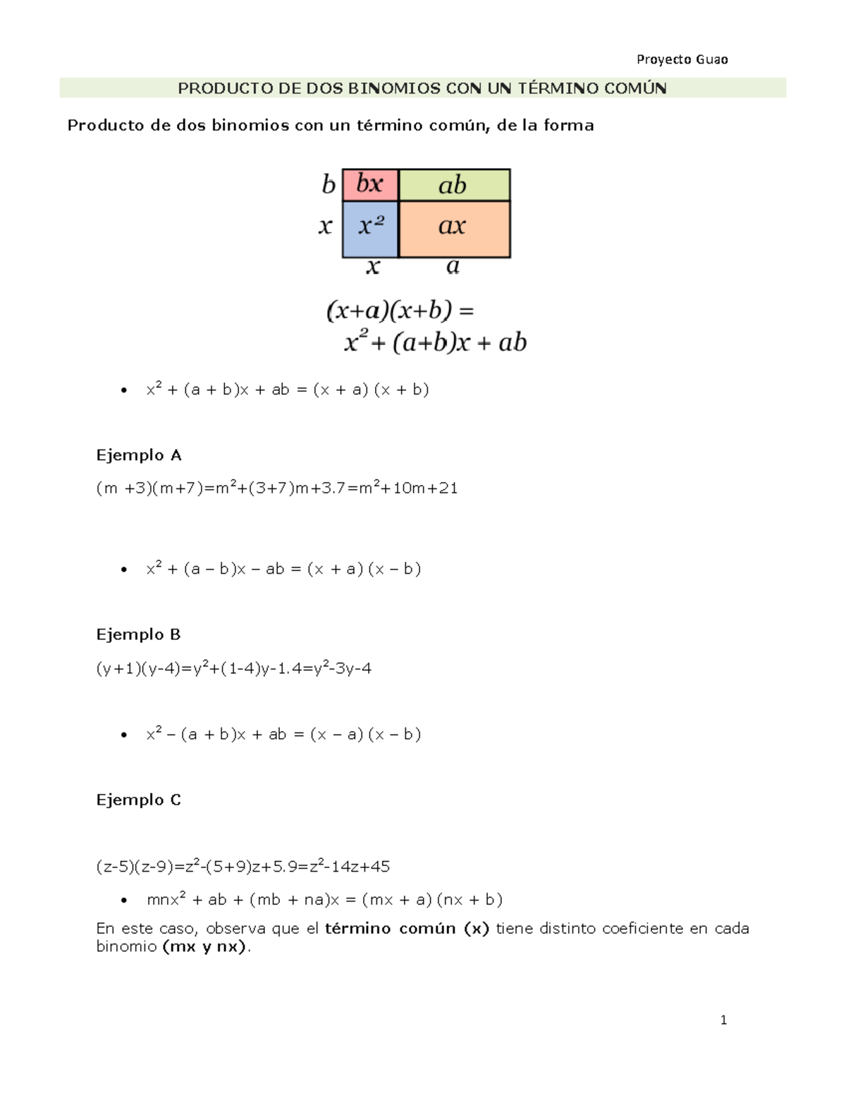 Producto De Dos Binomios Con Un T Rmino Com N Proyecto Guao Producto De Dos Binomios Con Un