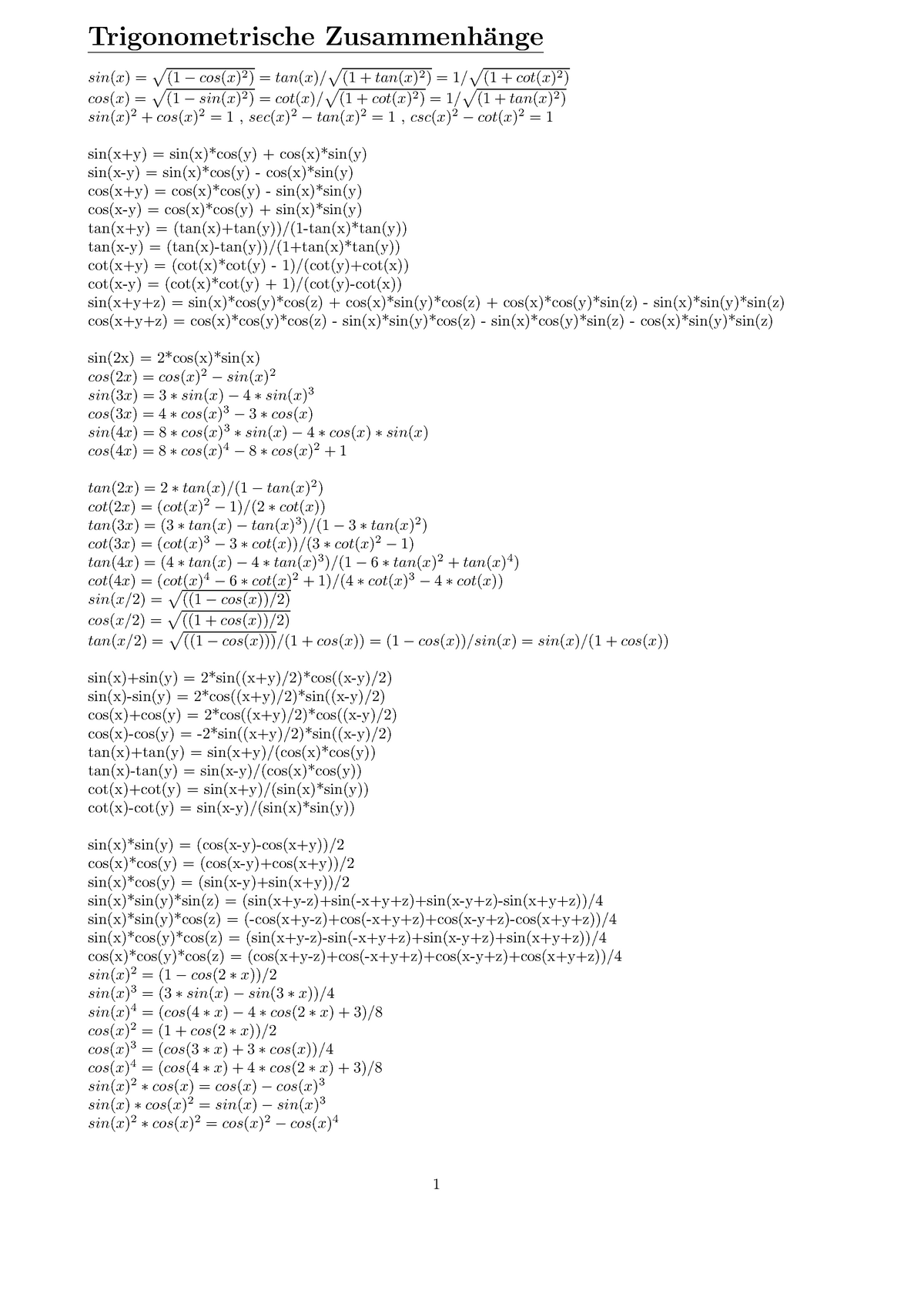 Trigonometrische Zusammenhange Studocu