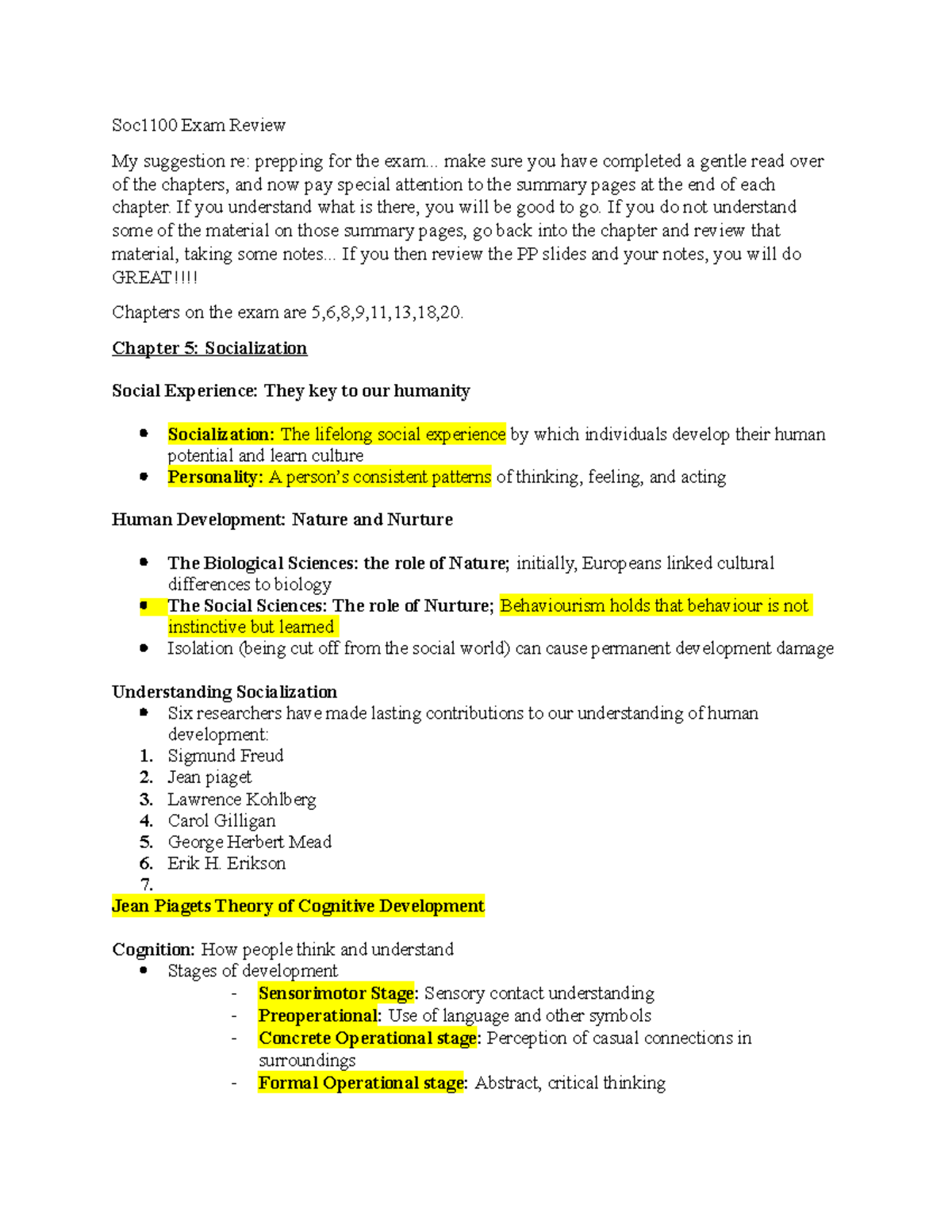 Sociology exam review - Soc1100 Exam Review My suggestion re: prepping ...
