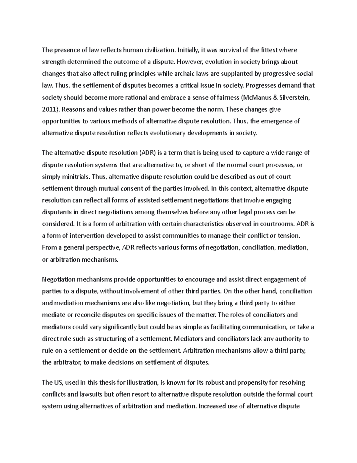 Dispute resolution clarification report - The presence of law reflects ...