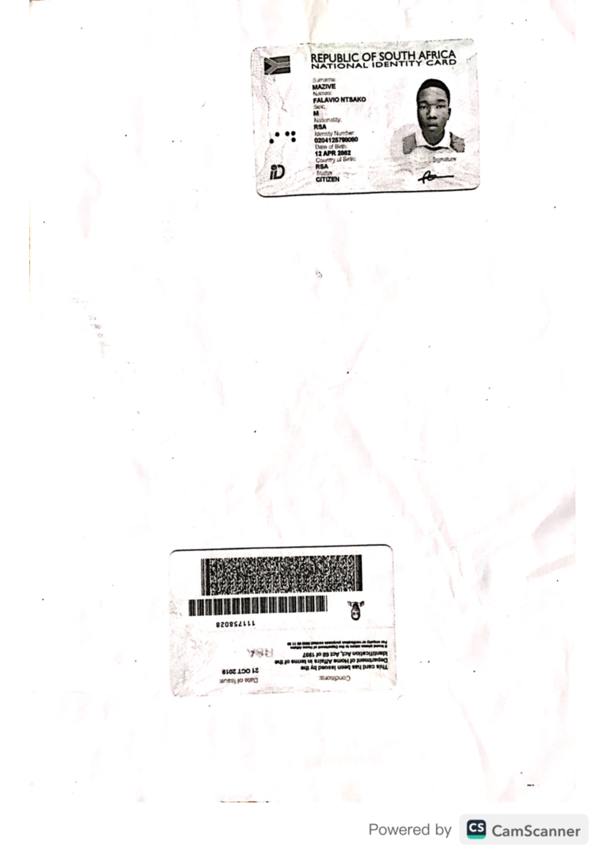 Cam Scanner 07-21-2024 01 - REPUBLIC OF SOUTH AFRICA NATIONAL IDENTITY ...
