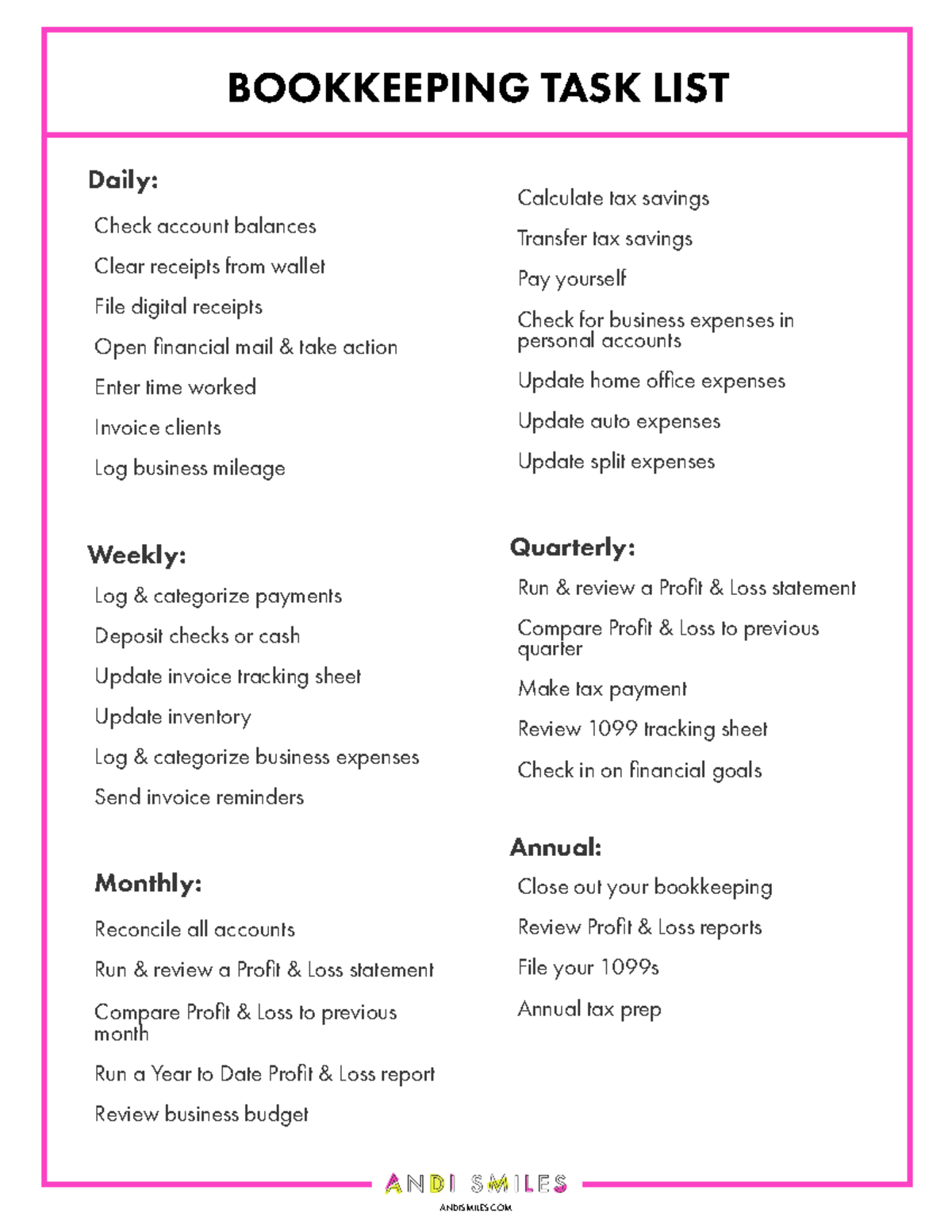 accounting department task list