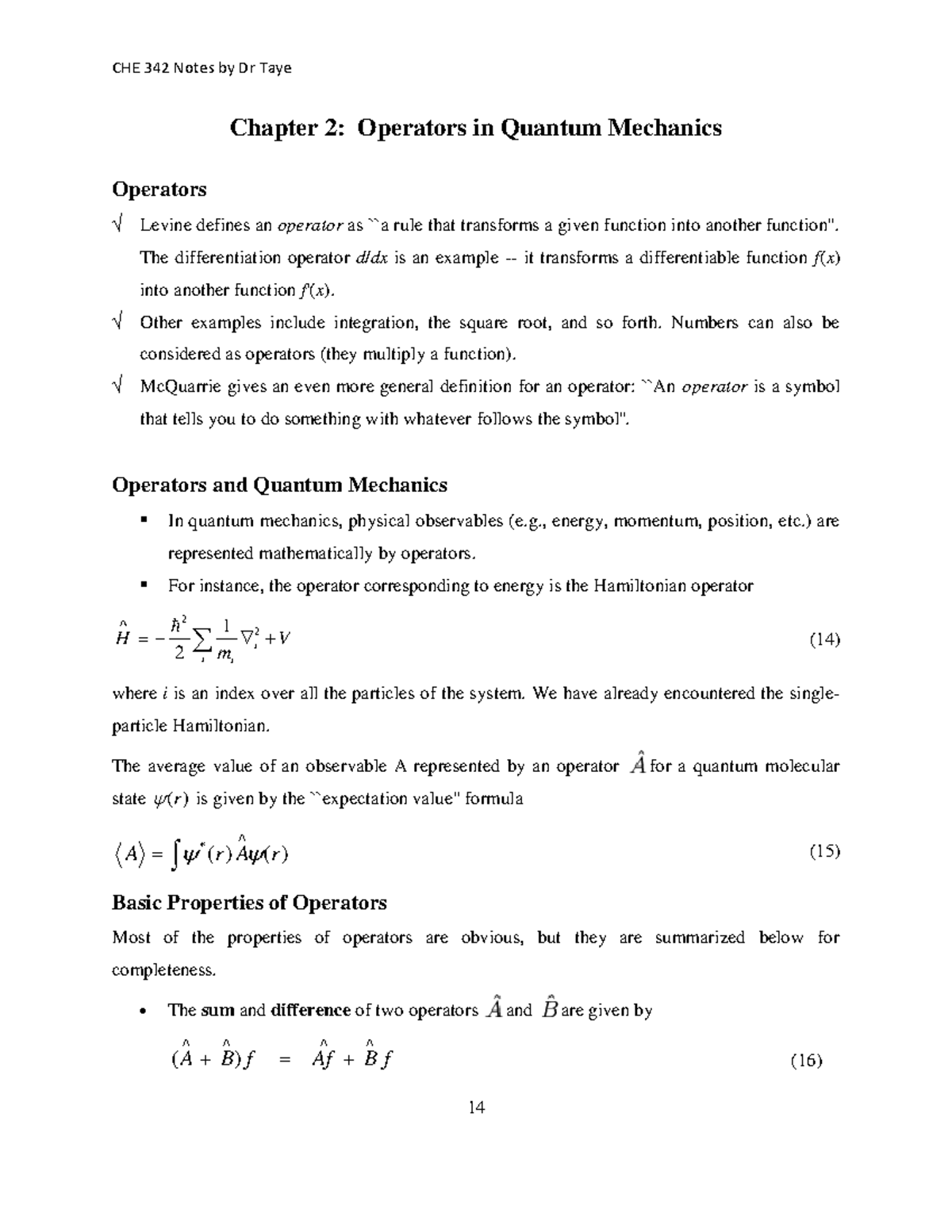 Che342 Chapter 2 Wave Functions Quantum Chemistry And Its Studocu