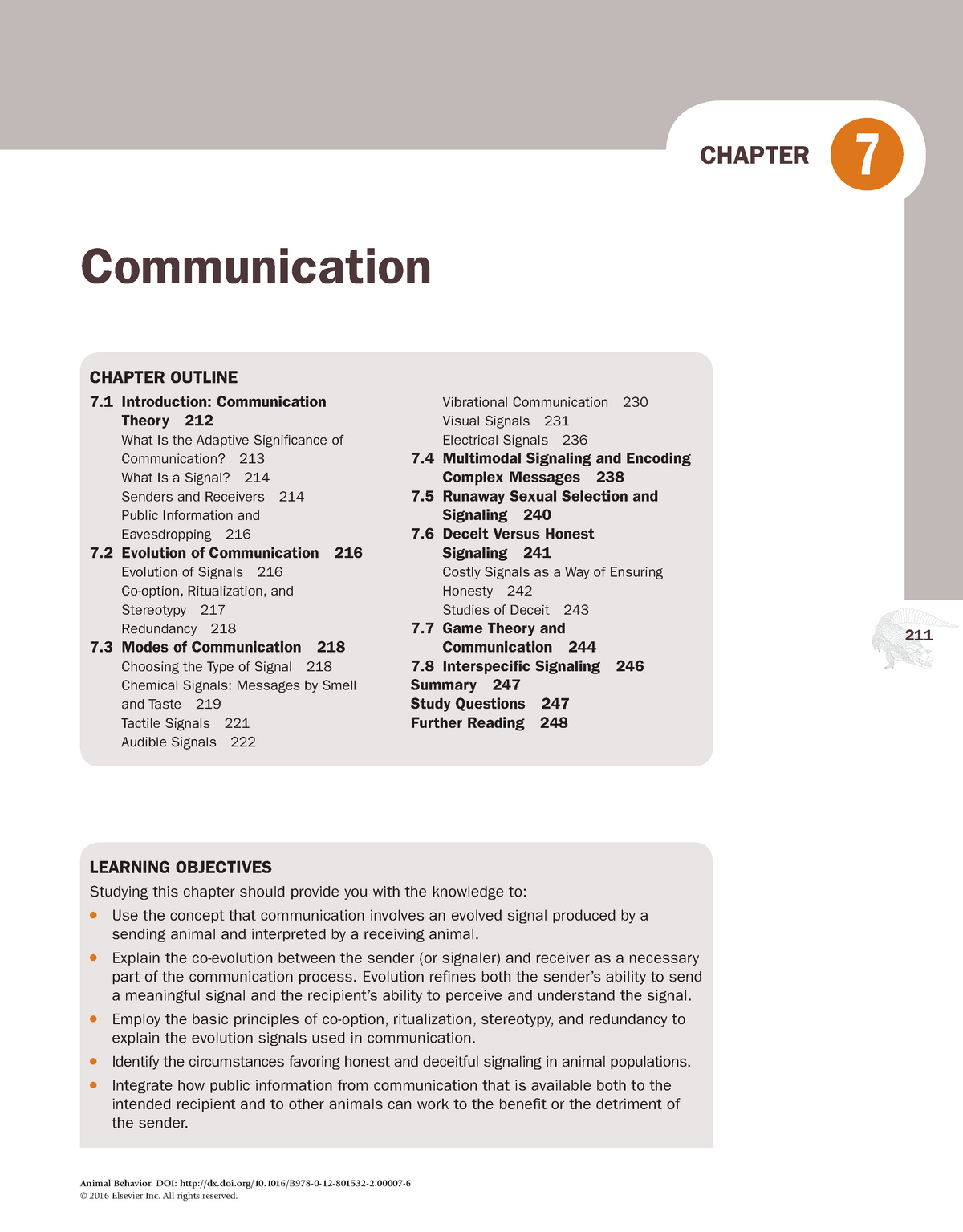 Chapter-7-Communication 2016 Animal-Behavior - Animal Behavior. © 201 6  Elsevier Inc. All rights - Studeersnel
