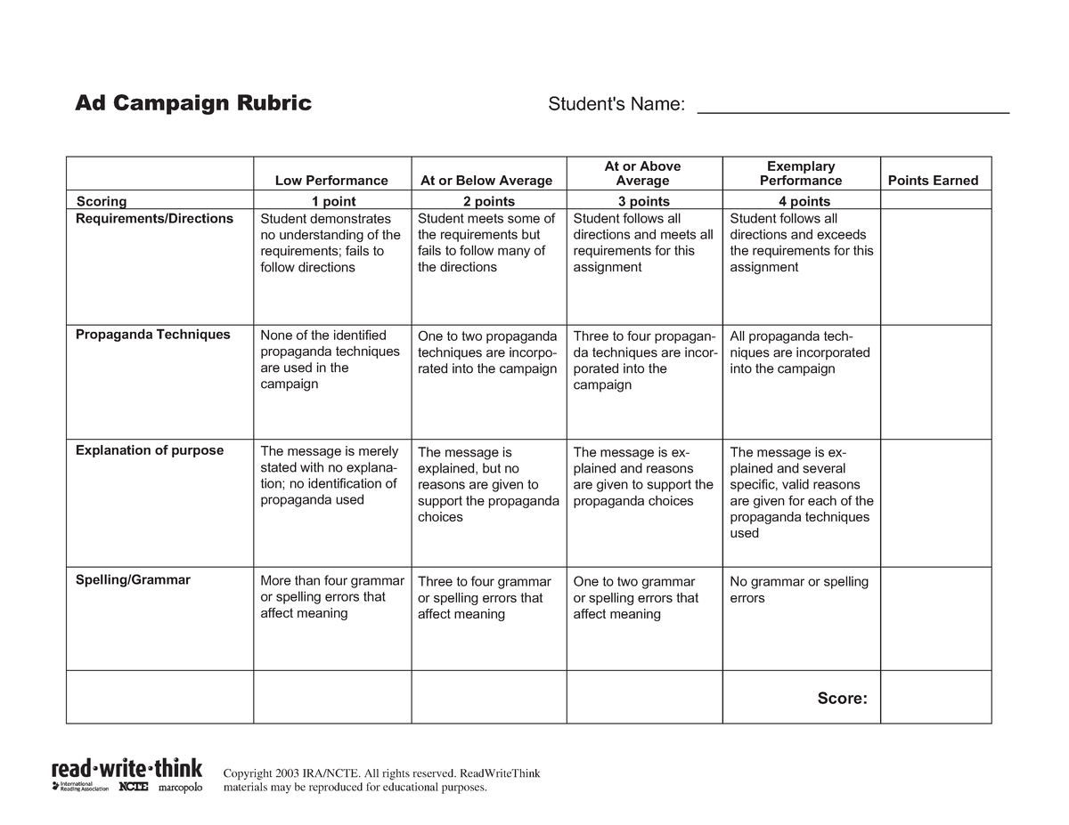 president presentation rubric