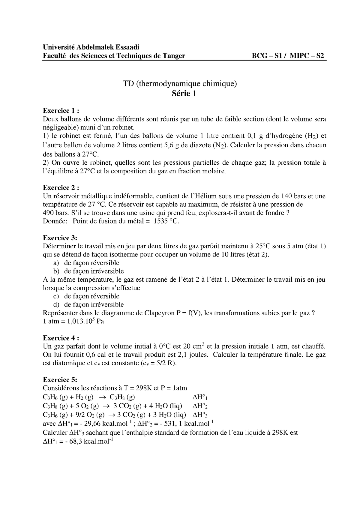 Serie 1 - Université Abdelmalek Essaadi Faculté Des Sciences Et ...