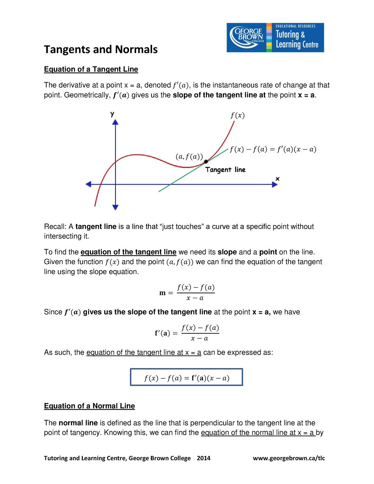 Solving For Tangent And Normal Lines Equation Of A Tangent Line The Derivative At A Point X 8973