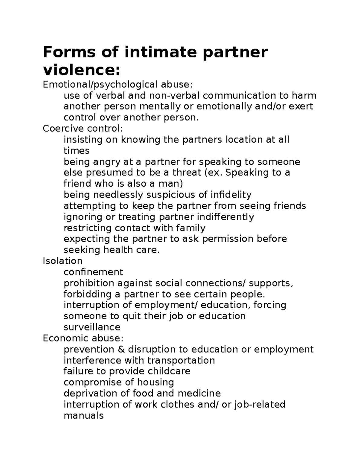 Forms of intimate partner violence - Forms of intimate partner violence ...