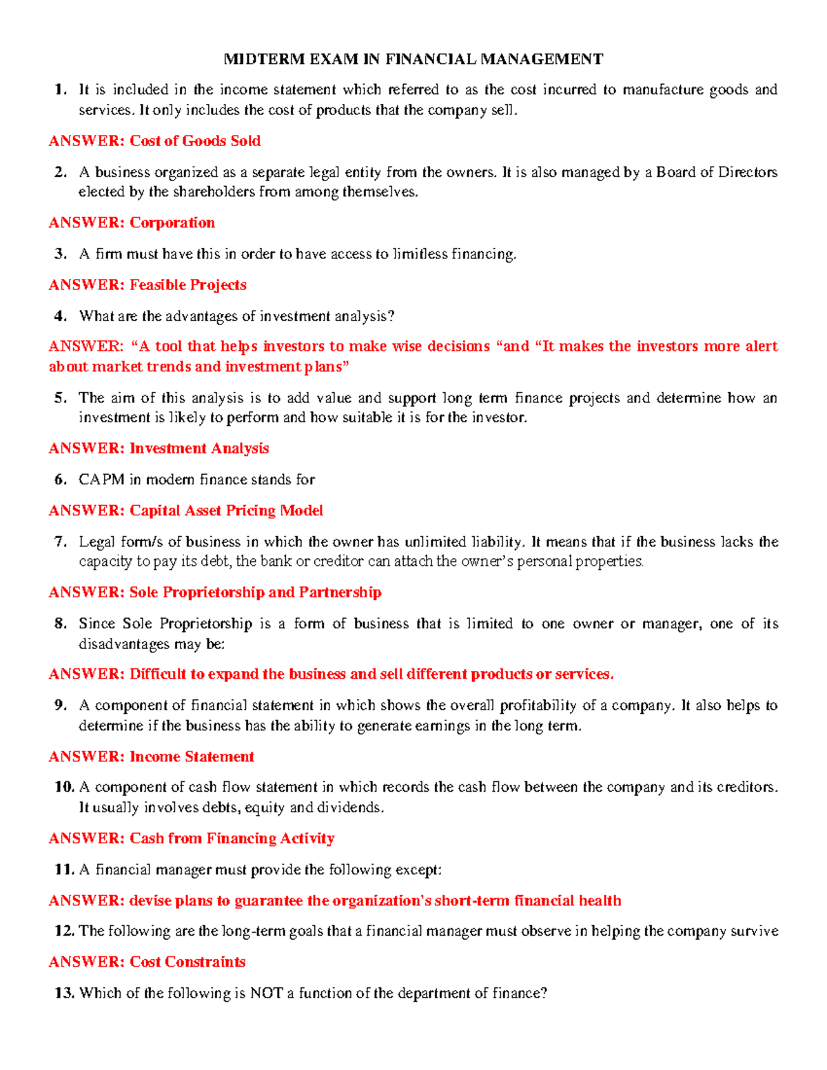 Answer KEY IN FIN MAN Final COPY - MIDTERM EXAM IN FINANCIAL MANAGEMENT ...