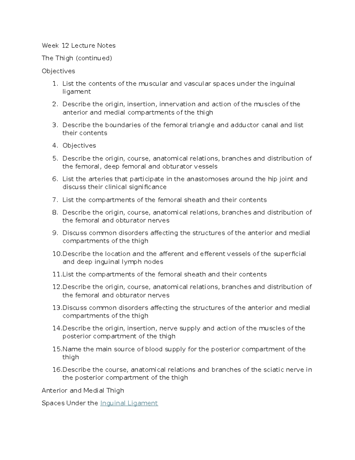 Week 12 Lecture Notes - Phase 4: Lower Limb Week 12: The Thigh - Week ...