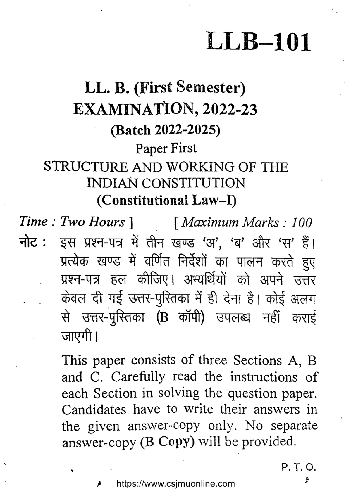 Llb-1-sem-structure-and-working-of-the-indian-constitution-llb-101-2023 ...