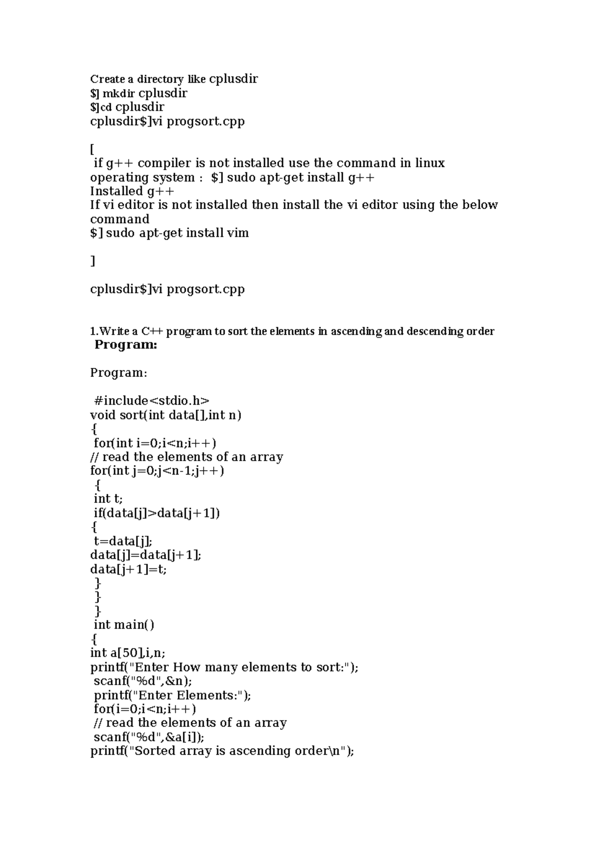 C - BASICS - Create a directory like cplusdir $] mkdir cplusdir $]cd ...