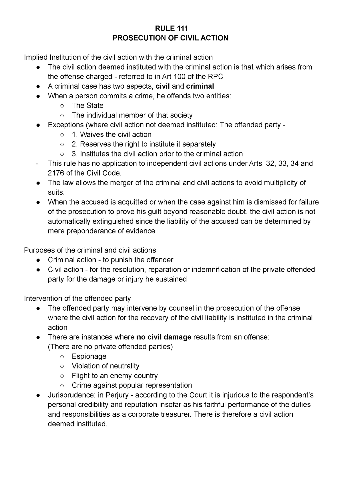 Rule 111 Riano Notes - RULE 111 PROSECUTION OF CIVIL ACTION Implied ...