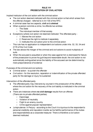 Rule 111 Riano Notes - RULE 111 PROSECUTION OF CIVIL ACTION Implied ...