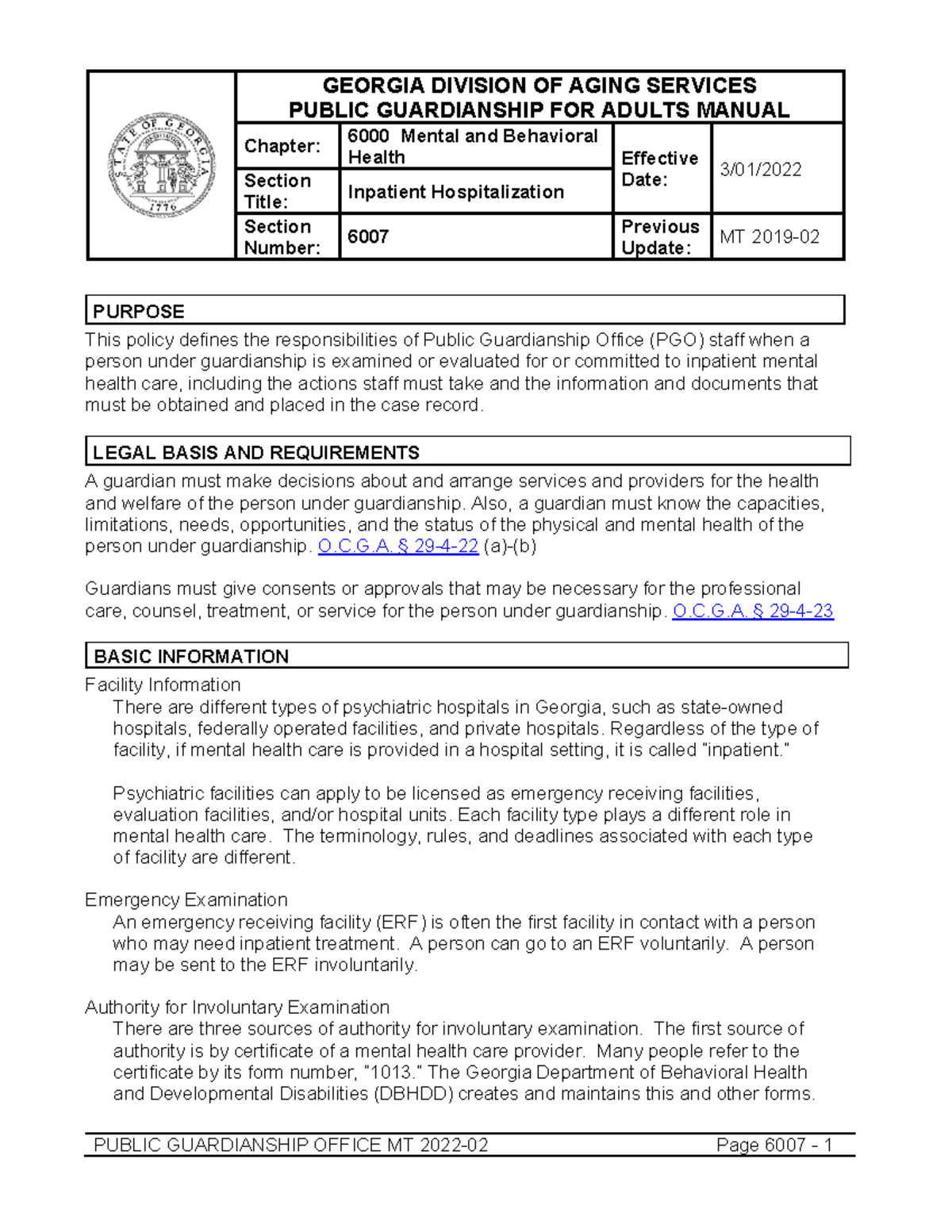 6007 Inpatient Hospitalization - PURPOSE This policy defines the ...