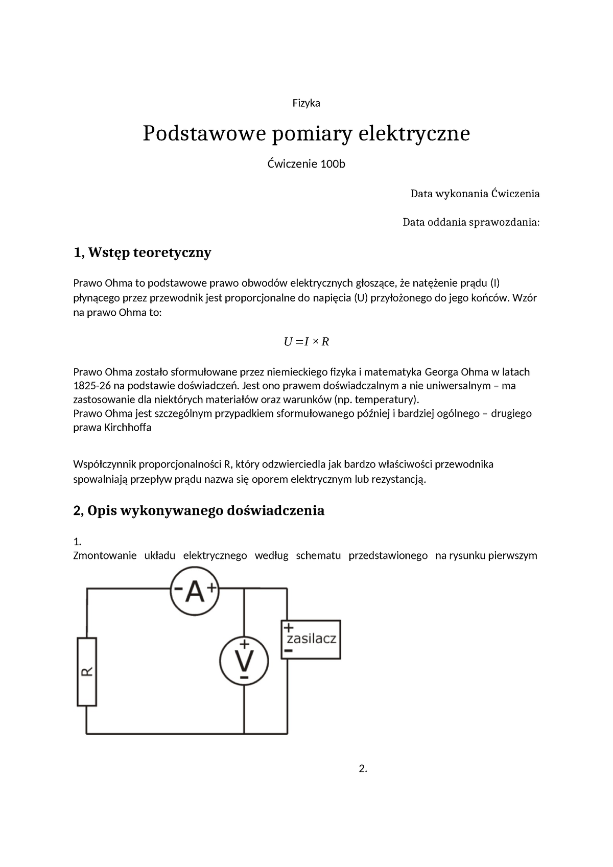 100b - Fizyka Lab ćwiczenie 100b - Fizyka Podstawowe Pomiary ...