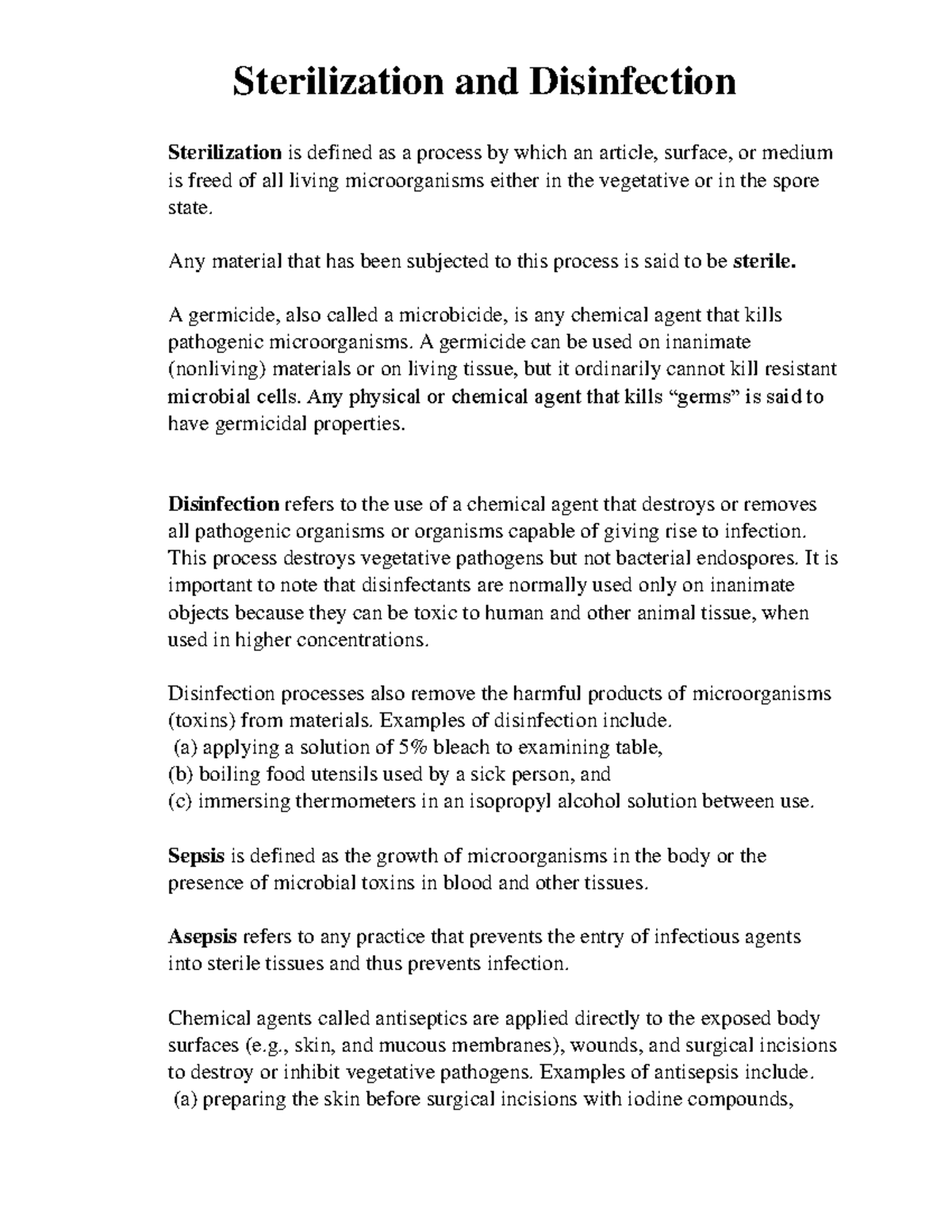 Sterilization AND Disinfection Pharmacy Studocu