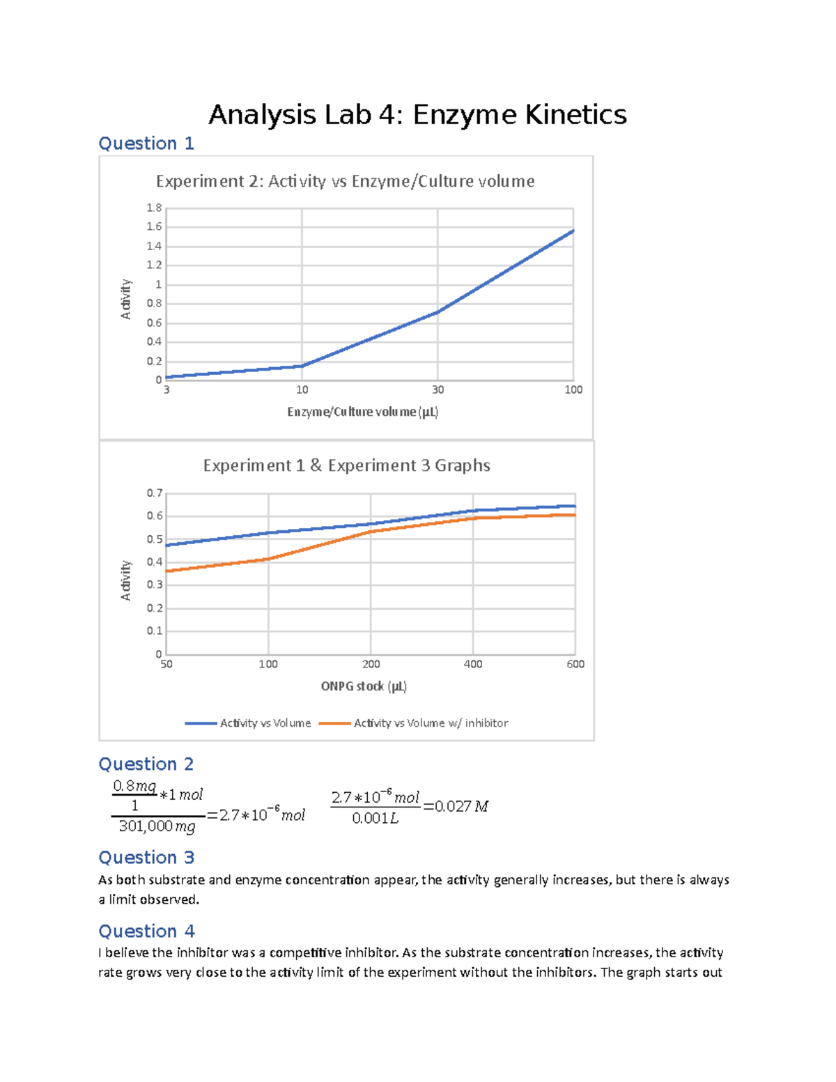 Lab 4 Enzyme Kinematics Analysis BIOL 111 TAMU Studocu