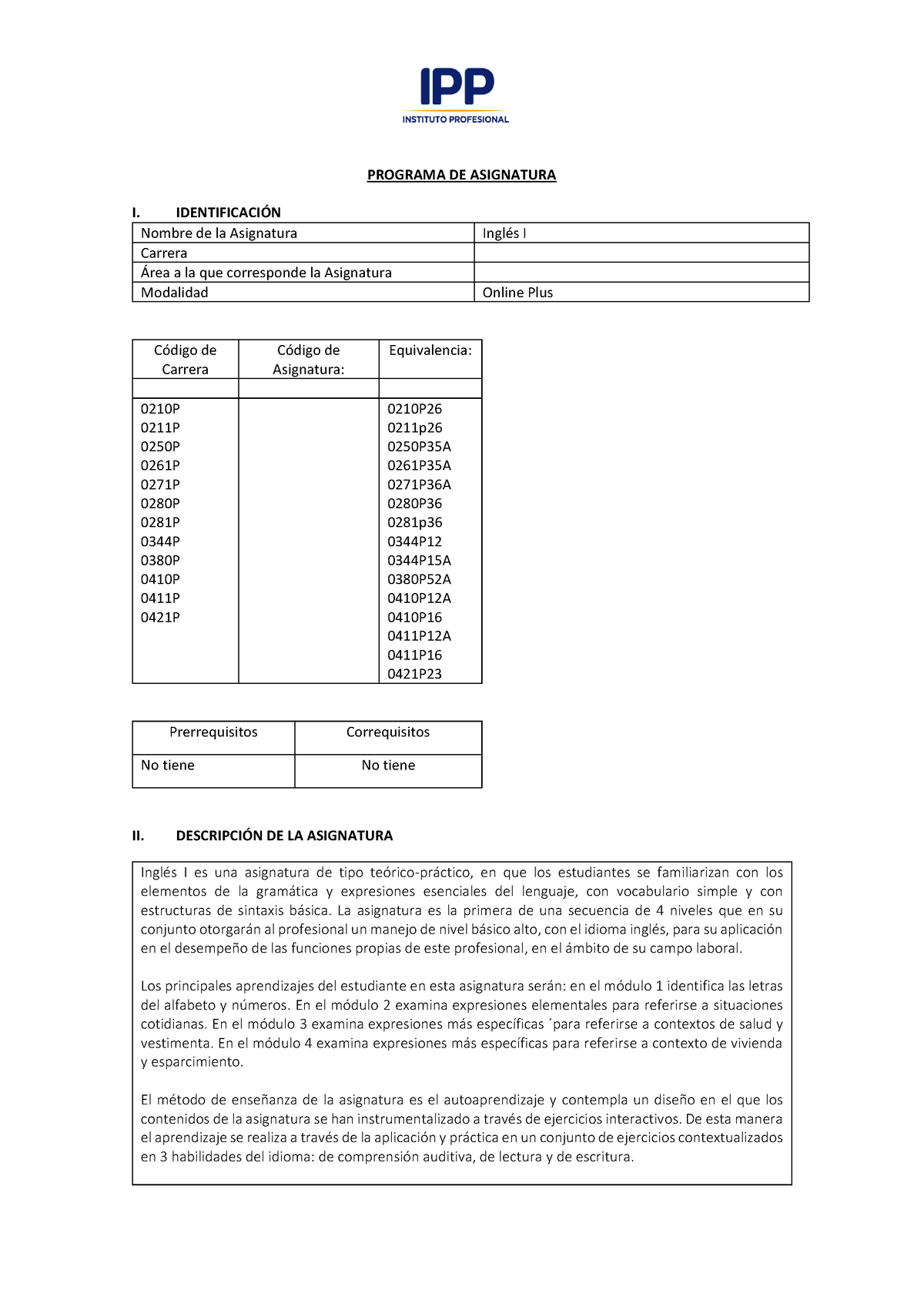 Val+INGL%C3%89S+I -219633515 - PROGRAMA DE ASIGNATURA I. IDENTIFICACIÓN ...